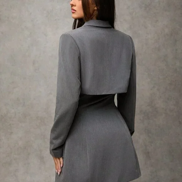 Grey Casual Women's Lapel Wrap Suit Jacket - Picture 2 of 6